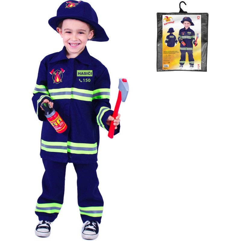 KARNEVAL Šaty hasič modrý vel. S (105-116cm) 4-6 let KOSTÝM