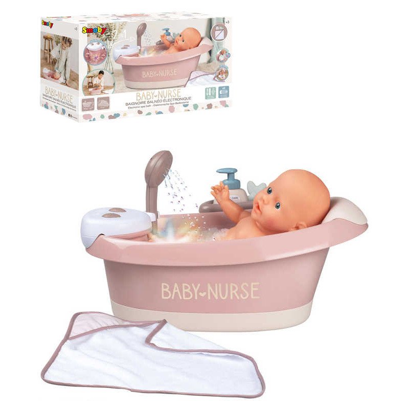 SMOBY Baby Nurse Vanička pro panenku s funkční sprchou na baterie Světlo Zvuk