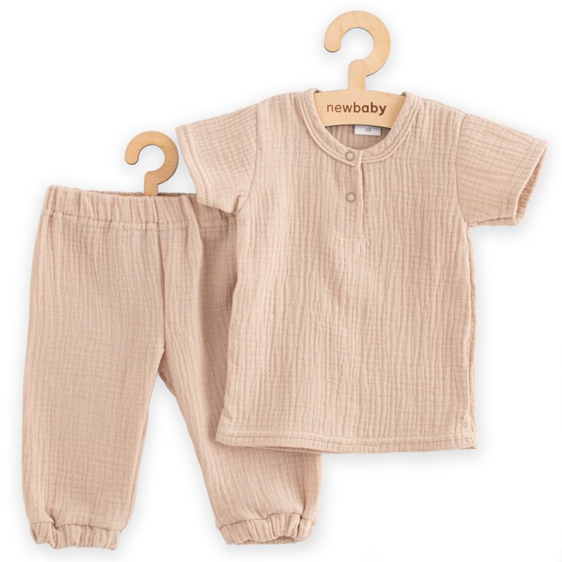 Kojenecká mušelínová súprava tričko a nohavice New Baby beige