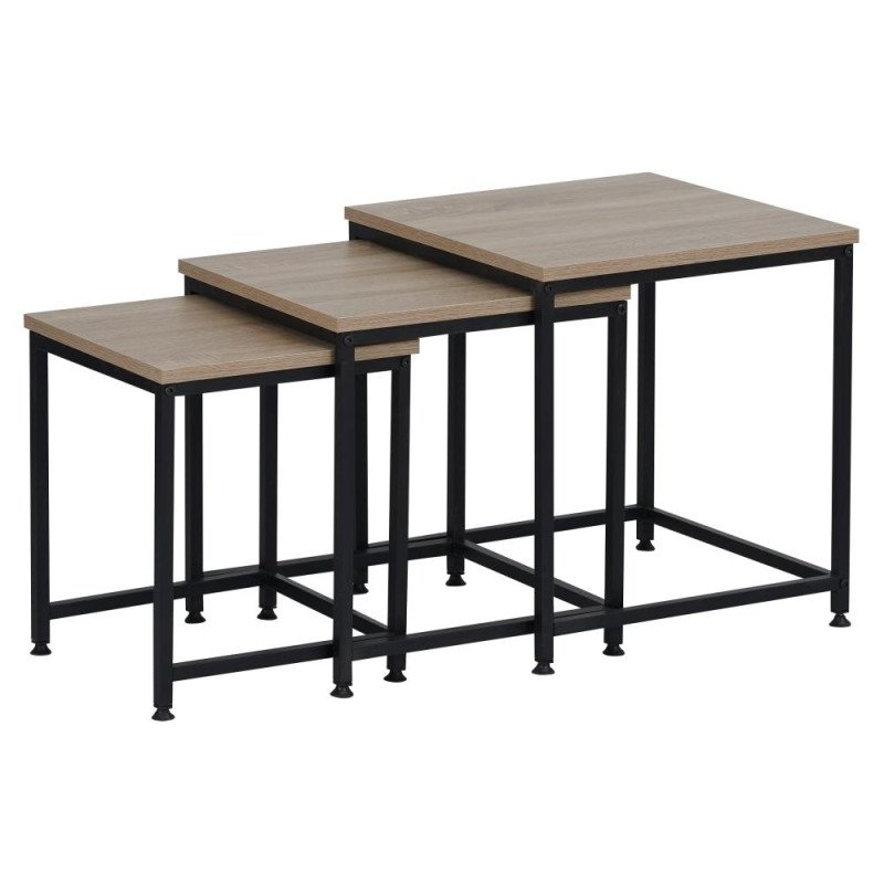 Kondela Konferenčné stolíky, set 3 ks, dub sonoma/čierna, KASTLER 2 NEW TYP 3