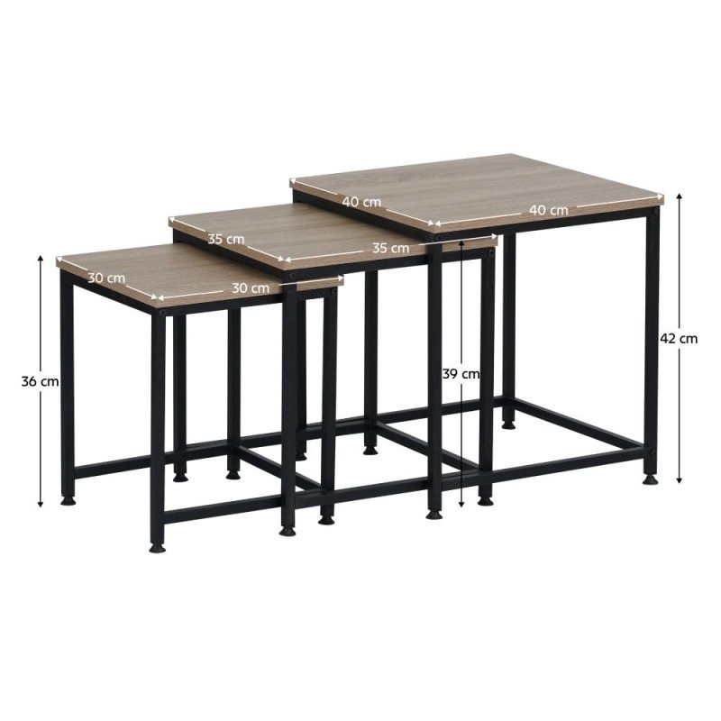 Kondela Konferenčné stolíky, set 3 ks, dub sonoma/čierna, KASTLER 2 NEW TYP 3