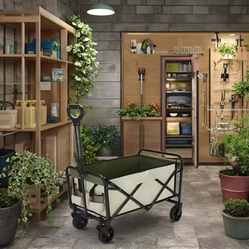 Kondela Záhradný vozík, skladací, béžová/zelená/čierna, KARIL