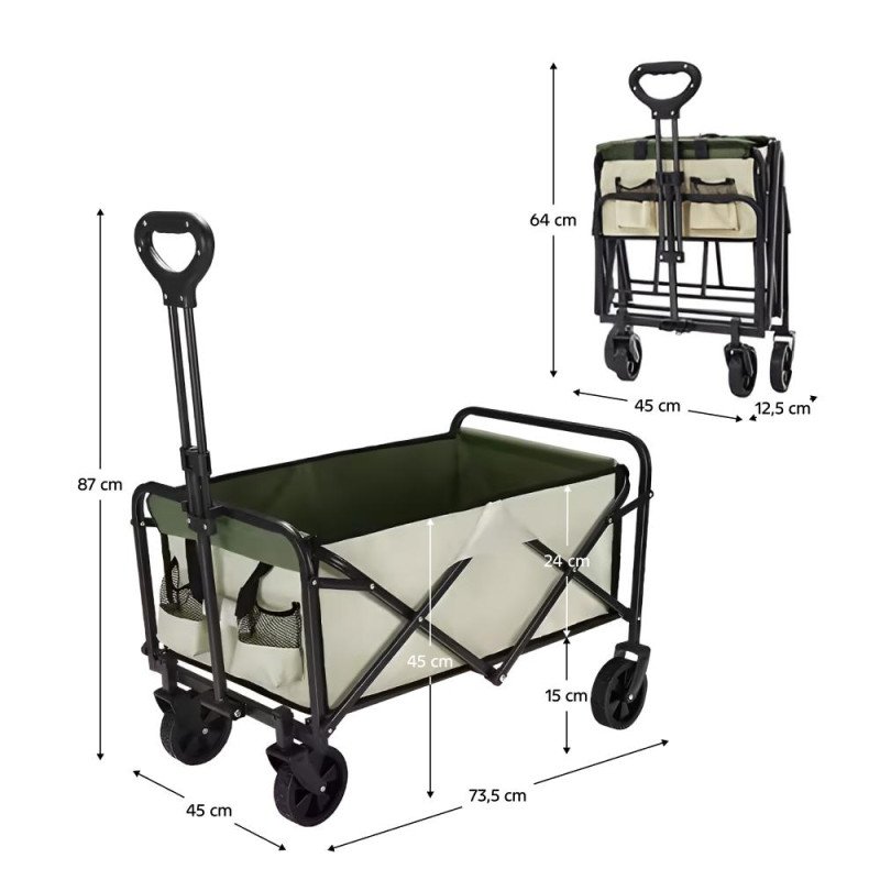 Kondela Záhradný vozík, skladací, béžová/zelená/čierna, KARIL