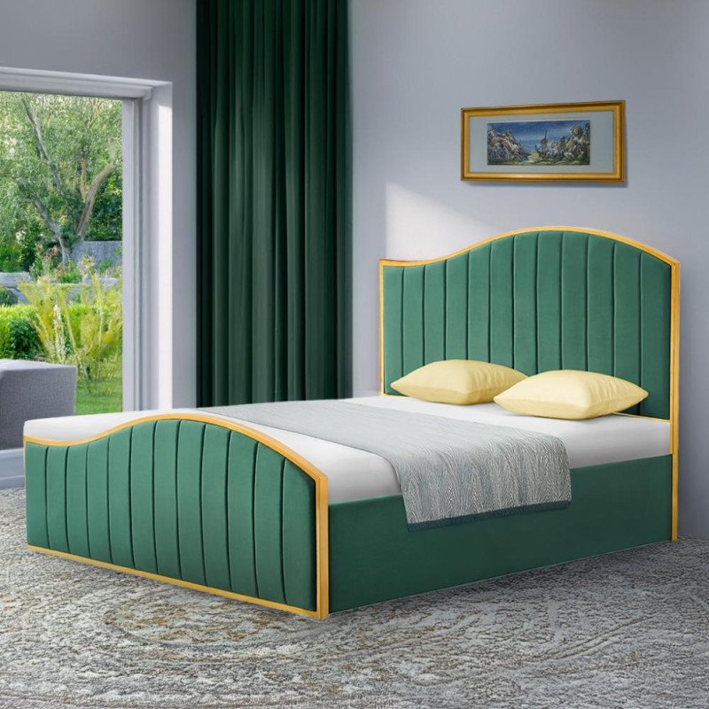 Kondela Posteľ s roštom, 180x200, zelená Velvet látka/gold chróm zlatá, GEORGIA