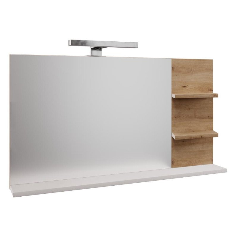 Kondela Zrkadlo s LED osvetlením, biela/dub artisan, CUBO CUB04