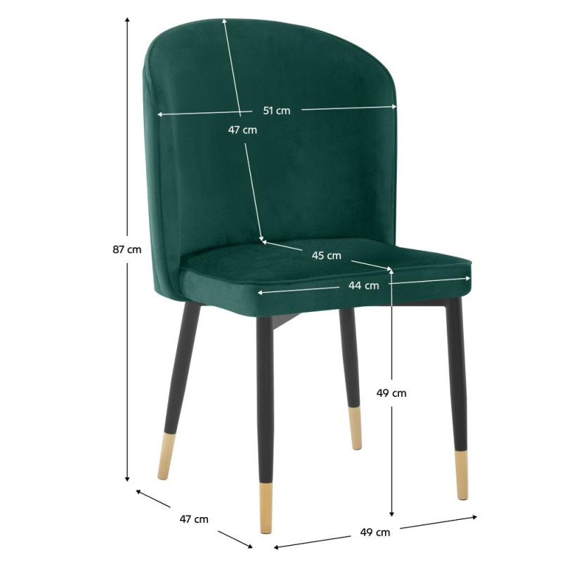 Kondela Jedálenská stolička, zelená Velvet látka/čierna, UDAJA