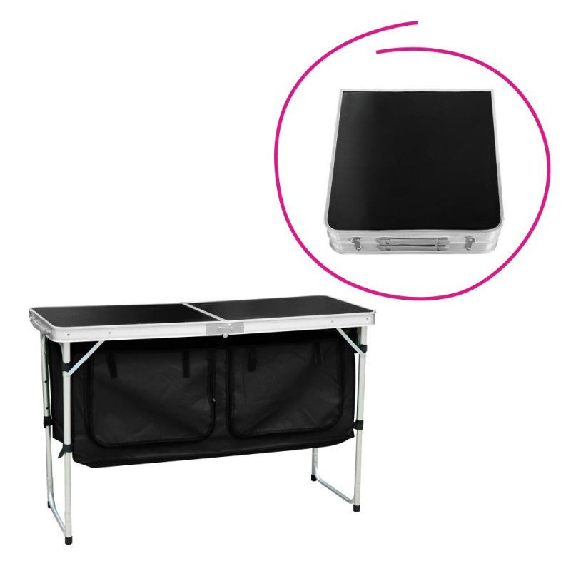 Kondela Skladací kempingový stôl s organizérom, 120 cm, hliník/MDF, KEPI TYP 3