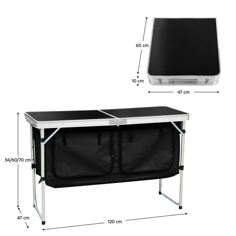 Kondela Skladací kempingový stôl s organizérom, 120 cm, hliník/MDF, KEPI TYP 3