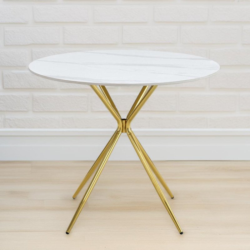 Kondela Jedálenský stôl, biely mramor/gold chróm zlatá, priemer 90 cm, MEKNER
