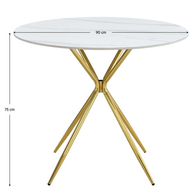 Kondela Jedálenský stôl, biely mramor/gold chróm zlatá, priemer 90 cm, MEKNER
