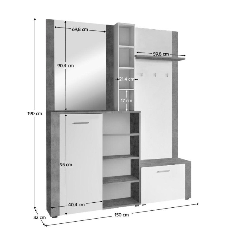 Kondela Predsieňová zostava, biela/betón, FANDU