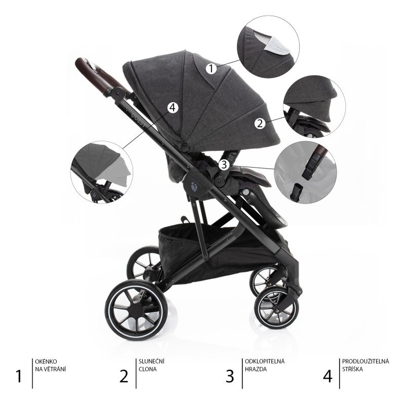 Set kočík Quest+ korba+ adaptéry+ autosedačka, Vulcan Black/Black