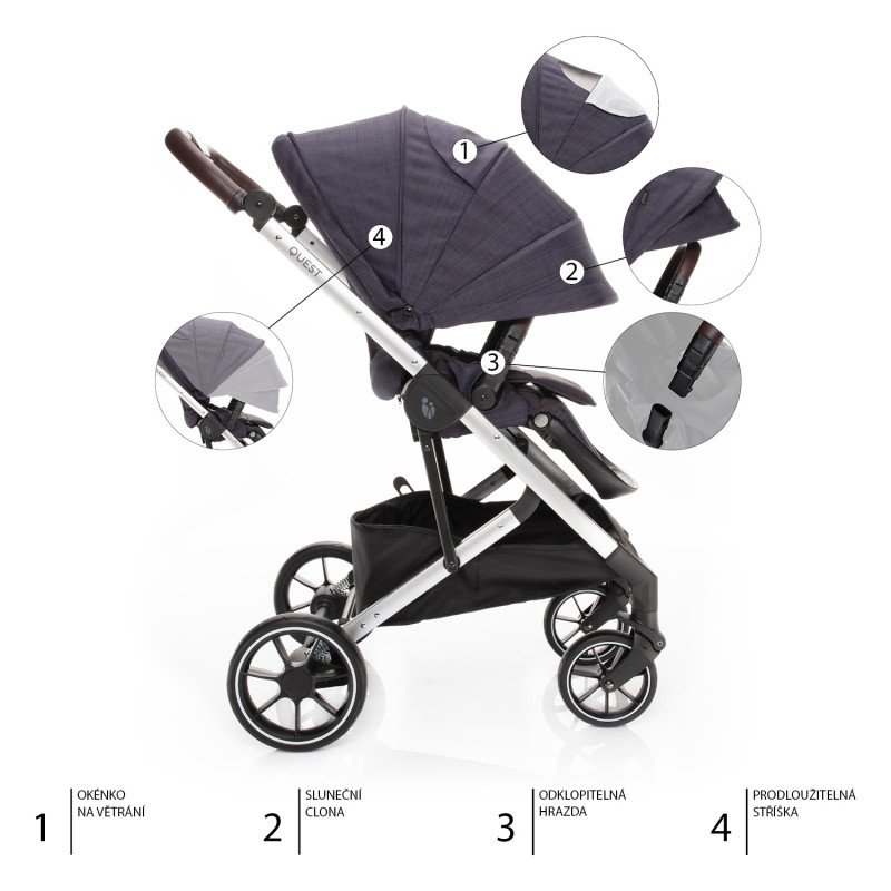 Set kočík Quest+ korba+ adaptéry+ autosedačka+ báza, Midnight Navy/Silver
