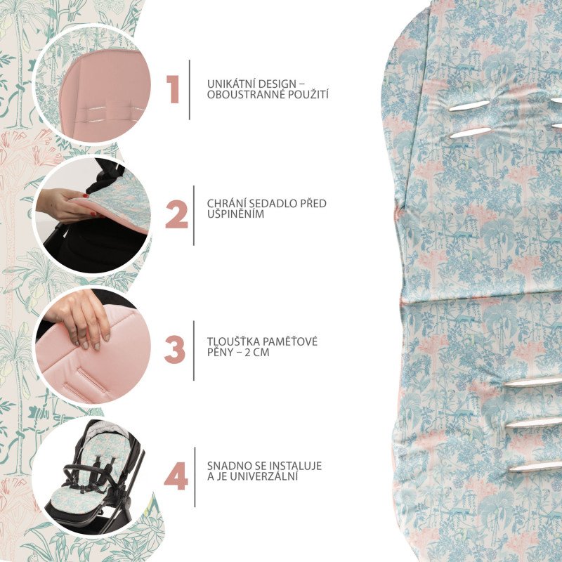 Podložka do kočíka z pamäťovej peny Comfort, Jungle Pink