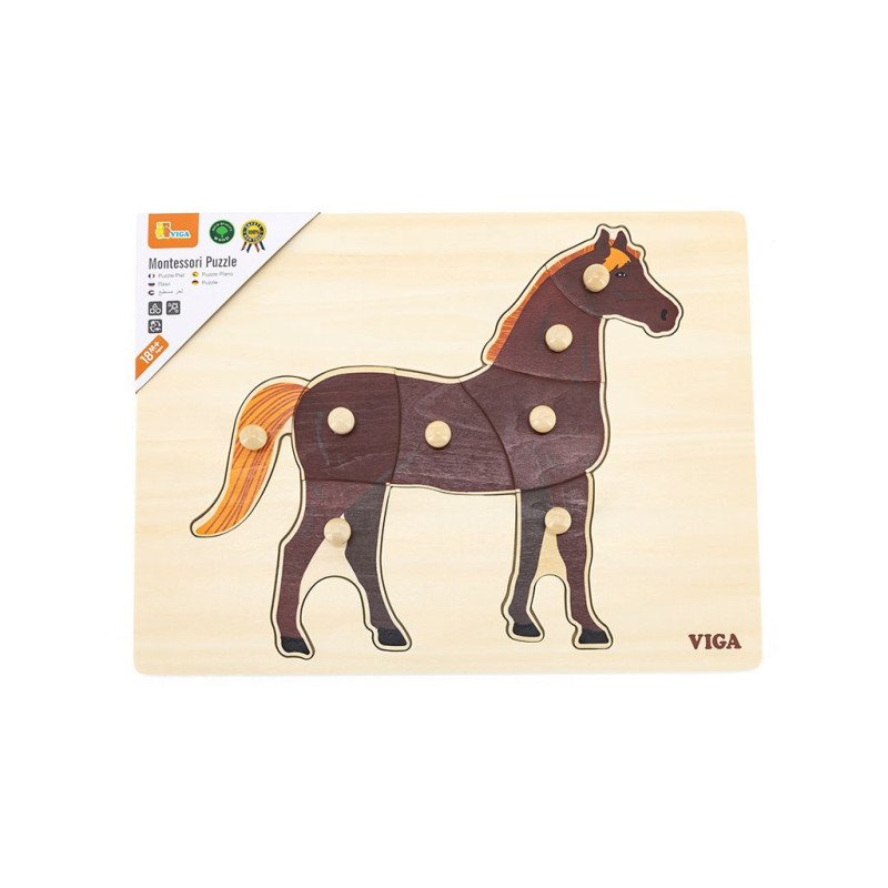 Detské drevené puzzle s úchytmi Montessori Viga Koník