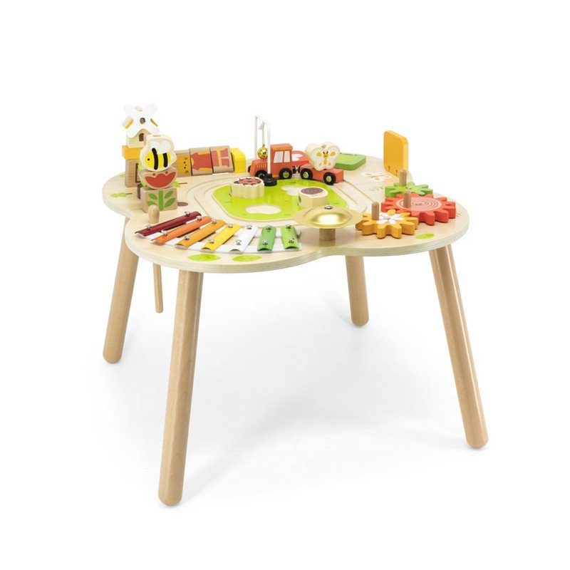 Drevený stolík s aktivitami Viga Farma