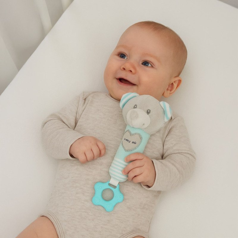 Detská pískacia plyšová hračka s hryzátkom Baby Mix medveď mätový
