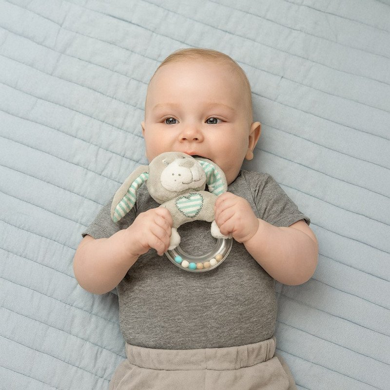 Detská plyšová hrkálka Baby Mix psík modrý