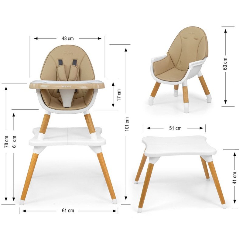 Jedálenská stolička Milly Mally 2v1 Malmo beige