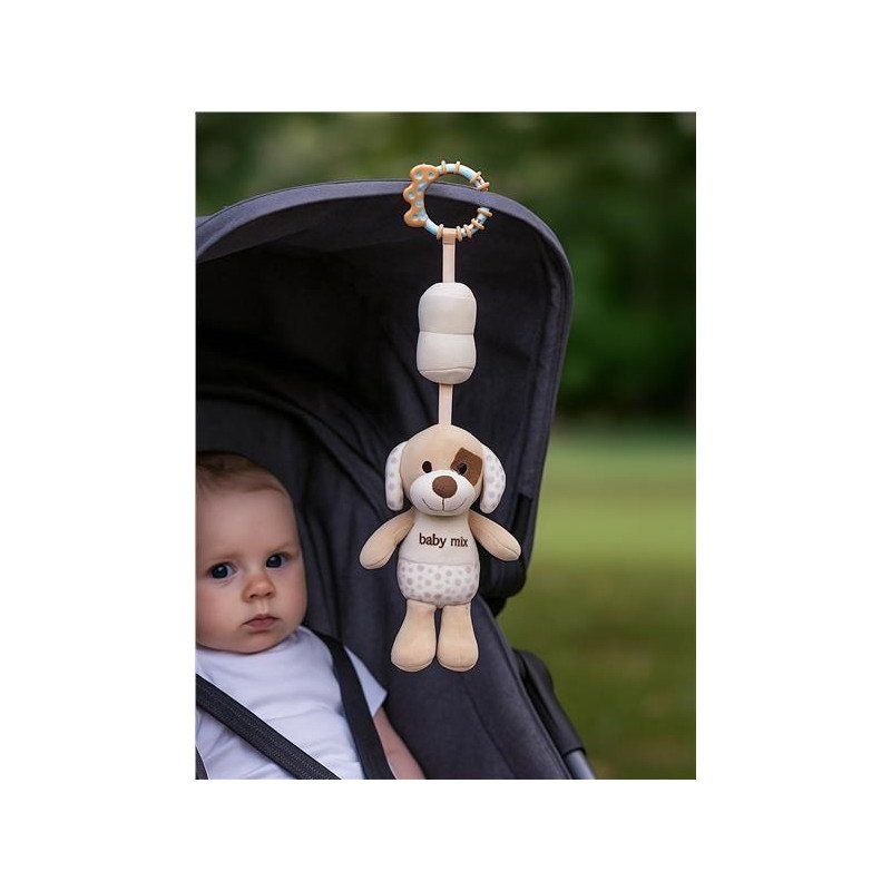 Edukačná hrajúca plyšová hračka s klipom Baby Mix psík hnedý
