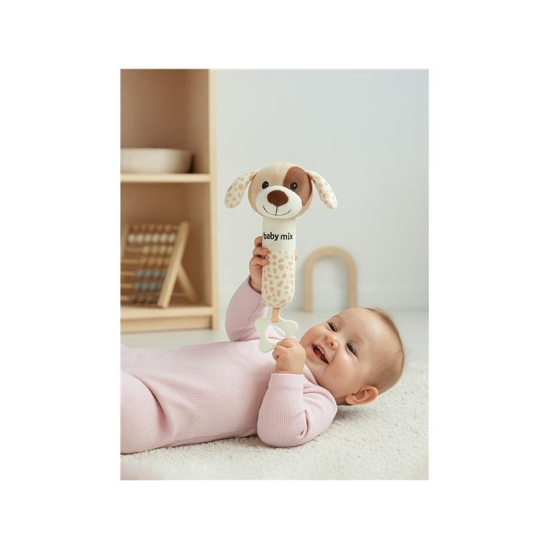 Plyšové hrkálka s pískatkom Baby Mix – psík hnedý