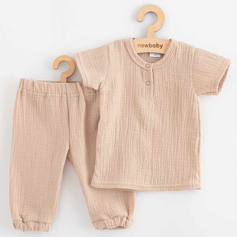 Kojenecká mušelínová súprava tričko a nohavice New Baby beige