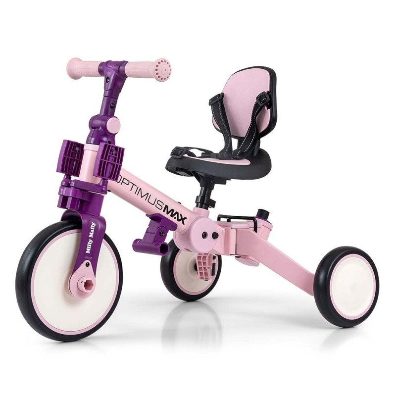 Detská trojkolka 5v1 Milly Mally Optimus Max s vodiacou tyčou pink