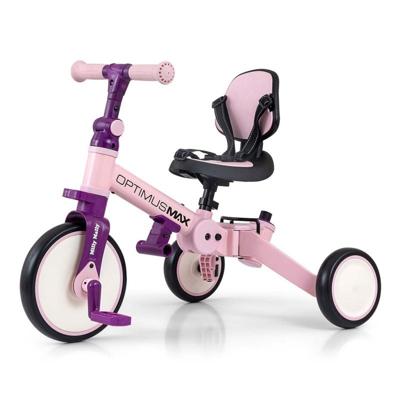 Detská trojkolka 5v1 Milly Mally Optimus Max s vodiacou tyčou pink