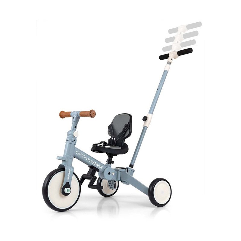 Detská trojkolka 5v1 Milly Mally Optimus Max s vodiacou tyčou denim