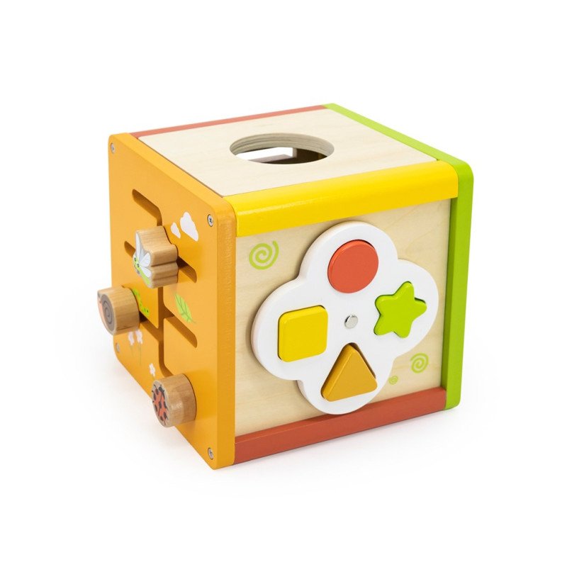 Drevená edukačná kocka 5v1 s bludiskom a xylofónom Viga