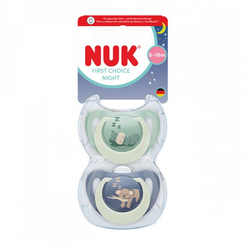 Cumlík NUK First Choice Night 6-18m 2 ks Hippo/Koala