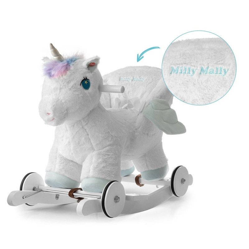 Hojdací koník s melódiou a kolieskami Milly Mally Polly Jednorožec