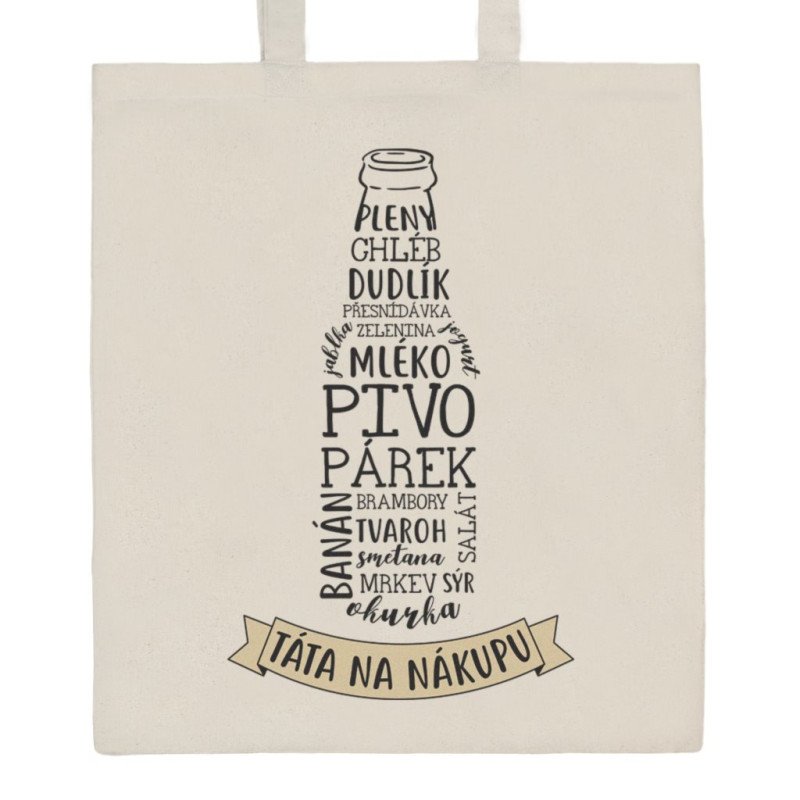 Bavlnená nákupná taška prírodná s potlačou New Baby Táta na nákupu