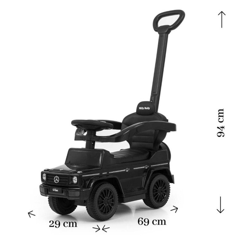 Detské odrážadlo s vodiacou tyčou MERCEDES G350d Milly Mally čierne