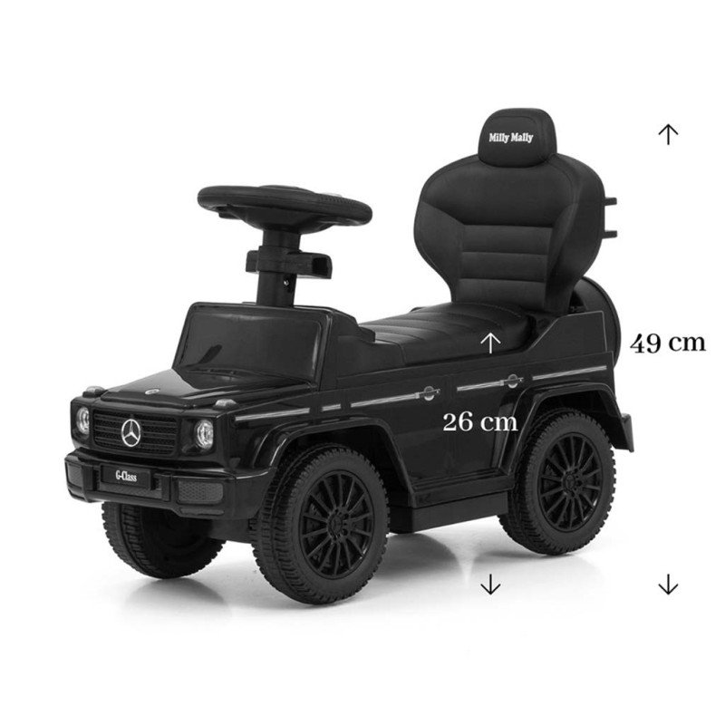 Detské odrážadlo s vodiacou tyčou MERCEDES G350d Milly Mally čierne