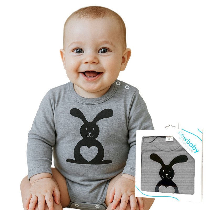Dojčenské body s dlhým rukávom New Baby Zvieratko Zajačik sivé