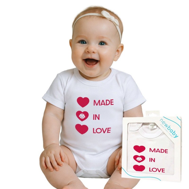 Body s potlačou New Baby MADE IN LOVE - darčekové balenie