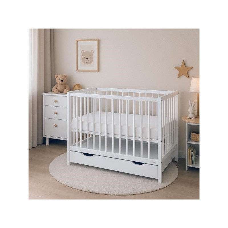 Detská postieľka so šuplíkom New Baby BASIC biela