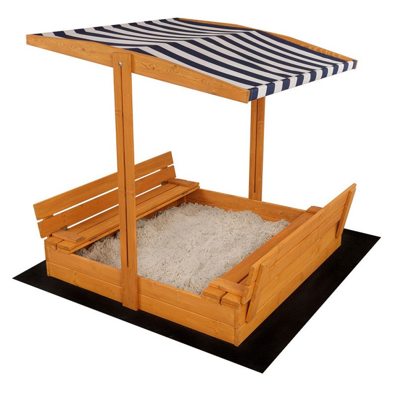 Detské drevené uzatvárateľné pieskovisko s lavičkami a strieškou Baby Mix 120x120 cm modro-biele