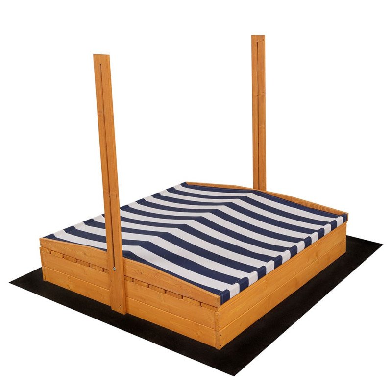 Detské drevené uzatvárateľné pieskovisko s lavičkami a strieškou Baby Mix 120x120 cm modro-biele