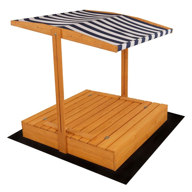 Detské drevené uzatvárateľné pieskovisko s lavičkami a strieškou Baby Mix 120x120 cm modro-biele