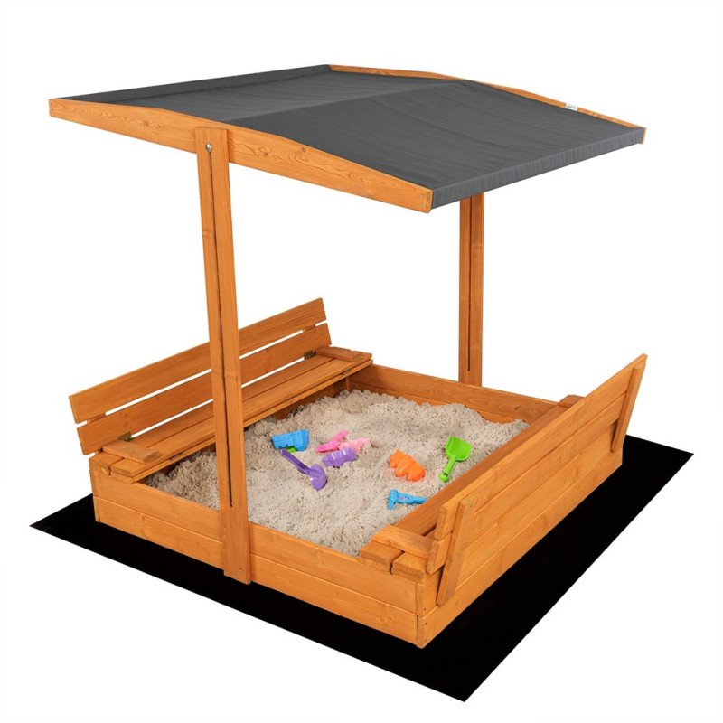 Detské drevené uzatvárateľné pieskovisko s lavičkami a strieškou Baby Mix 120x120 cm sivé