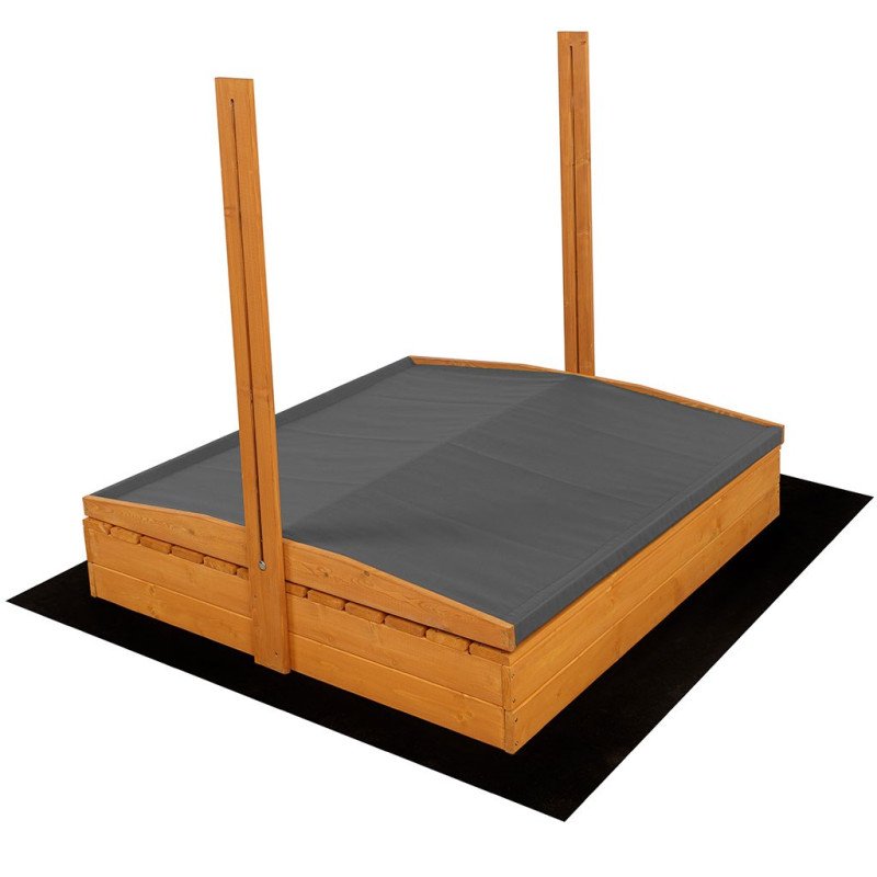 Detské drevené uzatvárateľné pieskovisko s lavičkami a strieškou Baby Mix 120x120 cm sivé