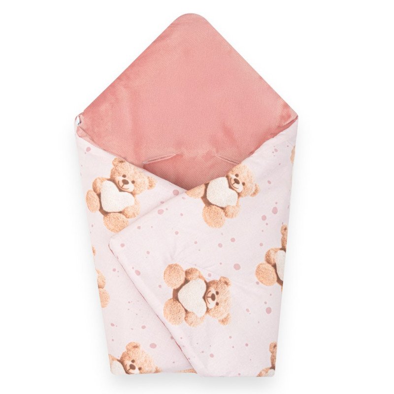 Zateplená zavinovačka do autosedačky New Baby Love Teddy Bear pink