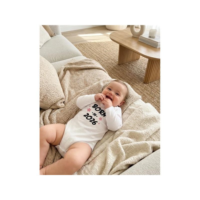 Detské body s potlačou New Baby BORN IN 2026 pink