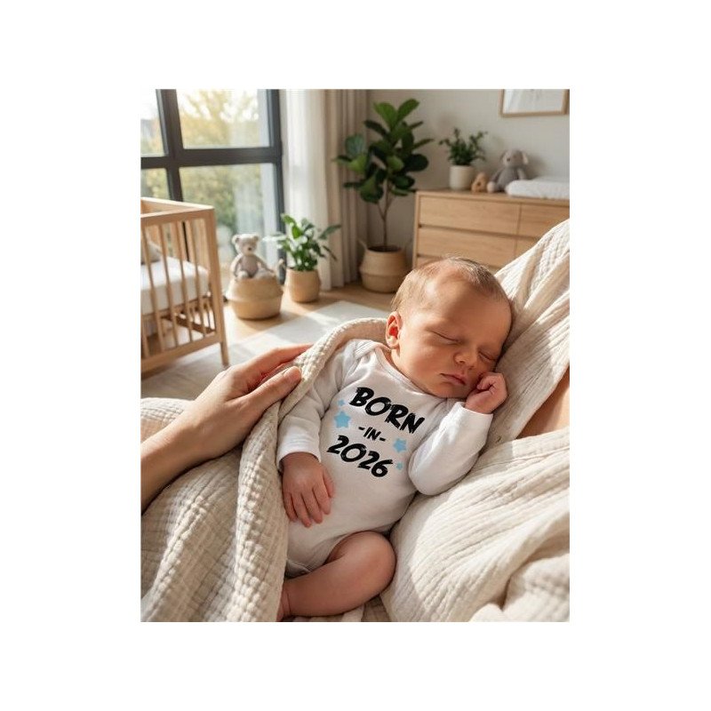 Detské body s potlačou New Baby BORN IN 2026 blue