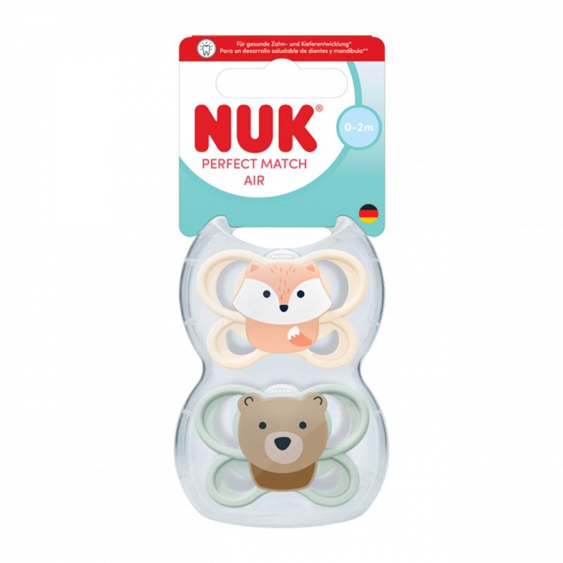 Dojčenský cumlík  NUK Perfect Match Air FOX/BEAR 0-2m 2ks box