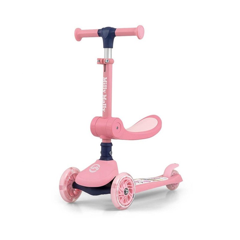 Trojkolesová balančná kolobežka-scooter so sedadlom FUZZY pre deti pink