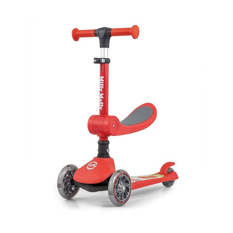 Trojkolesová balančná kolobežka-scooter so sedadlom FUZZY pre deti red