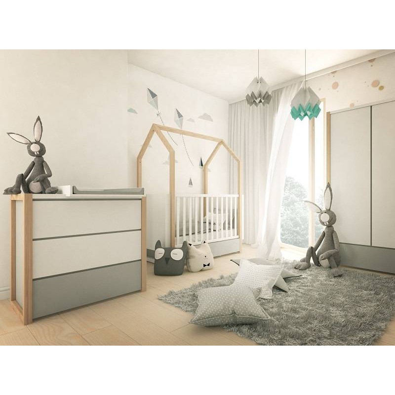 Detská postieľka PINETTE COT BED 70x140 - biela matná/sivá matná/borovica